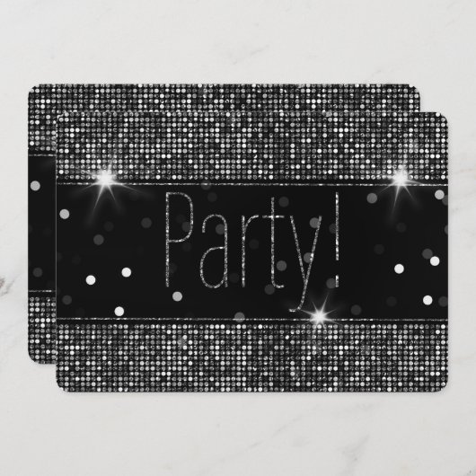 Zwart & Zilver Glitter Sparkle Party Lights Kaart (Voorkant / Achterkant)