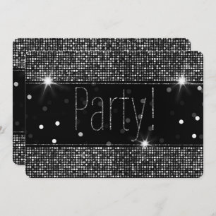 Zwart & Zilver Glitter Sparkle Party Lights Kaart