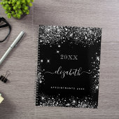 Zwart zilver glitter stof monogram 2026 planner