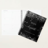 Zwart zilver glitter stof monogram 2026 planner (Display)