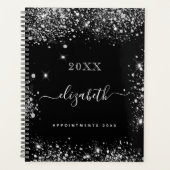 Zwart zilver glitter stof monogram 2026 planner (Voorkant)