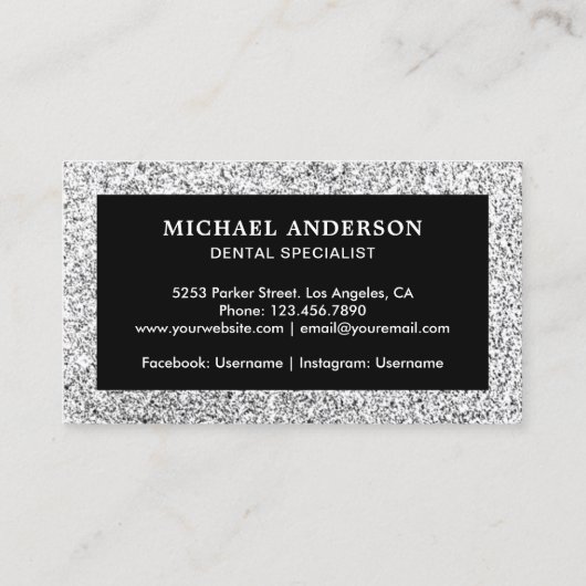 Zwart Zilver Glitter Tand Tandheelkundige kliniek  Visitekaartje (Achterkant)