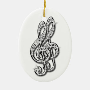 Zwart & Zilver Glitterende Diamant Muzieknoten Keramisch Ornament