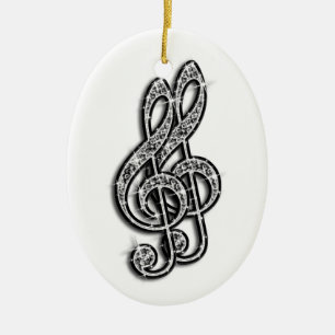 Zwart & Zilver Glitterende Diamant Muzieknoten Keramisch Ornament