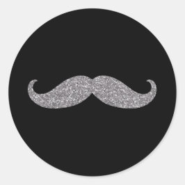 Zwart Zilver Glitz snor Ronde Sticker