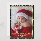 Zwart Zilver & Goud Glitter Moderne vakantiefoto Feestdagenkaart (Voorkant)