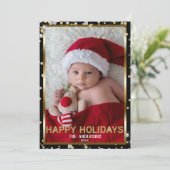 Zwart Zilver & Goud Glitter Moderne vakantiefoto Feestdagenkaart (Staand voorkant)