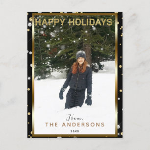 Zwart Zilver & Goud Glitter Moderne vakantiefoto Feestdagenkaart