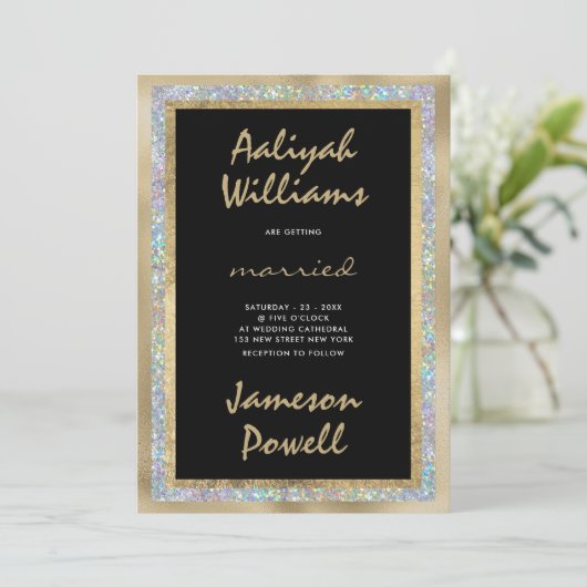 Zwart zilver goud handgeschreven kalligrafie bruil kaart (Staand voorkant)