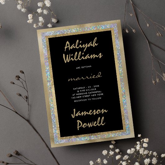 Zwart zilver goud handgeschreven kalligrafie bruil kaart