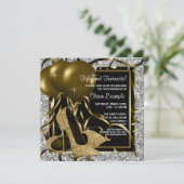 Zwart Zilver Goud Hoge Hakken Vrouwen Verjaardagsf Kaart (Staand voorkant)