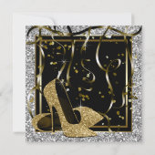 Zwart Zilver Goud Hoge Hakken Vrouwen Verjaardagsf Kaart (Achterkant)