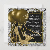 Zwart Zilver Goud Hoge Hakken Vrouwen Verjaardagsf Kaart (Voorkant)