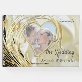 Zwart-zilver & goud-satijn, koper/messing texturen gastenboek