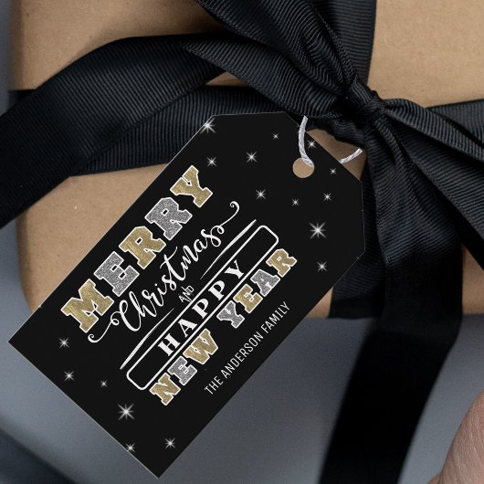 Zwart Zilver & Goud Vrolijk Kerstfeest Gelukkig Ni Cadeaulabel