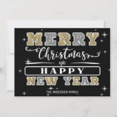 Zwart Zilver & Goud Vrolijk Kerstfeest Gelukkig Ni Feestdagenkaart (Voorkant)
