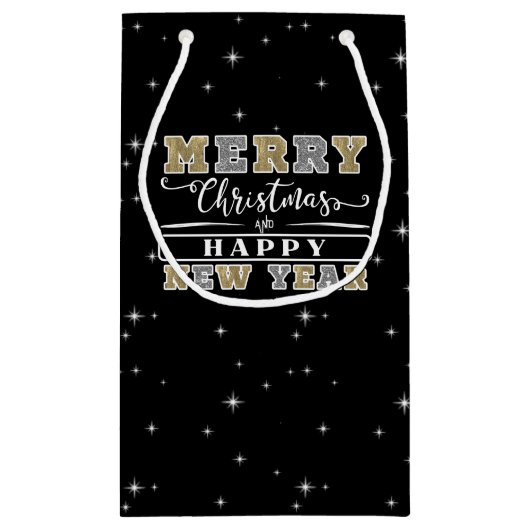 Zwart Zilver & Goud Vrolijk Kerstfeest Gelukkig Ni Klein Cadeauzakje (Achterkant)