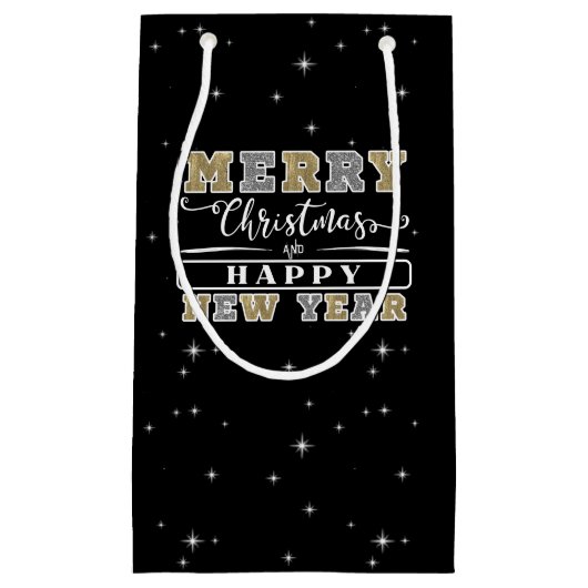 Zwart Zilver & Goud Vrolijk Kerstfeest Gelukkig Ni Klein Cadeauzakje (Voorkant)