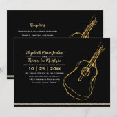 Zwart Zilver Gouden Gitaar Trouwen Kaart (Voorkant / Achterkant)