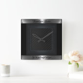 zwart, zilver, grijs, barber vierkante klok (Huis)