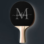 Zwart Zilver Grijs Monogram Elegant Script Naam Tafeltennisbatje<br><div class="desc">Modern zwart zilveren leisteen grijs monogram Elegant script naam Ping Pong Paddle</div>
