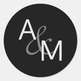 Zwart Zilver Grijs Monogram Envelop Afdichtingen Ronde Sticker