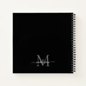 Zwart Zilver Grijs Monogram Initiaal Script Naam Notitieboek (Achterkant)