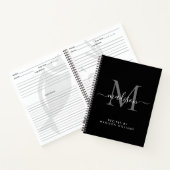 Zwart Zilver Grijs Monogram Script Naam Recept Notitieboek (Binnen)
