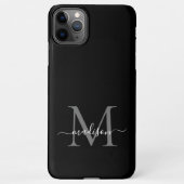 Zwart Zilver Grijs Monogram Vrouwelijk Script Naam iPhone Hoesje (Achterkant)
