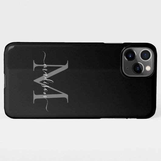 Zwart Zilver Grijs Monogram Vrouwelijk Script Naam iPhone Hoesje (Achterkant horizontaal)