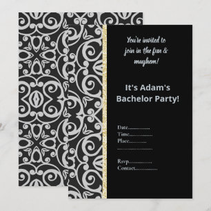 ZWART ZILVER GRIJS PATROON BACHELORPARTY UITNODIGI KAART