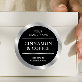 Zwart & Zilver Handgemaakte Product Scent Naam Ronde Sticker