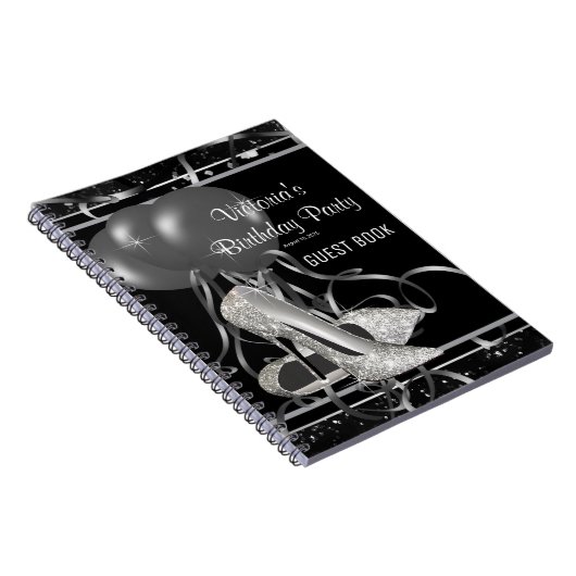 Zwart Zilver Hoge Hak Schoen Party Gastboek Notitieboek (Rechterzijde)
