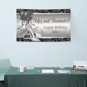 Zwart Zilver Hoge Hak Schoen Verjaardagsfeest Spandoek (Beurs)