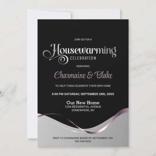 Zwart Zilver Housewarming Party uitnodiging (Voorkant)