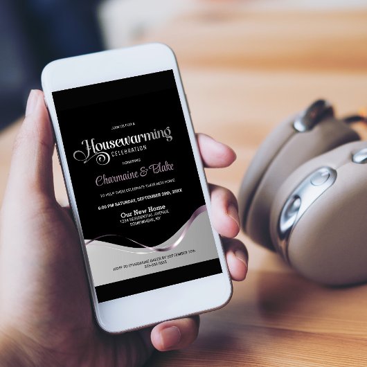 Zwart Zilver Housewarming Party uitnodiging