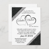 Zwart & Zilver Huwelijksuitnodiging met Hartgedich Aankondigingskaart (Voorkant / Achterkant)