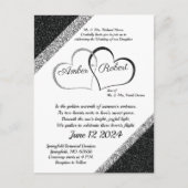 Zwart & Zilver Huwelijksuitnodiging met Hartgedich Aankondigingskaart (Voorkant)