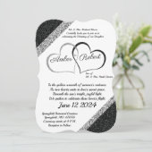 Zwart & Zilver Huwelijksuitnodiging met Hartgedich Save The Date (Staand voorkant)