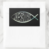 Zwart & Zilver Ichthys Christelijke Vis Jesus Chri Rechthoekige Sticker (Tas)