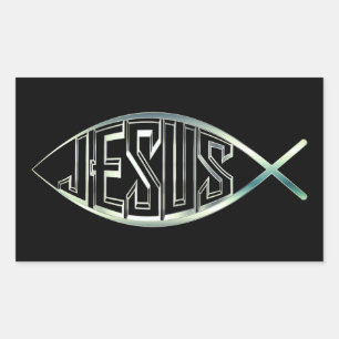 Zwart & Zilver Ichthys Christelijke Vis Jesus Chri Rechthoekige Sticker