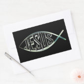 Zwart & Zilver Ichthys Christelijke Vis Jesus Chri Rechthoekige Sticker (Envelop)