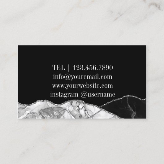 Zwart Zilver Initialen Agaat Glam Marmer Visitekaartje (Achterkant)