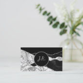 Zwart Zilver Initialen Agaat Glam Marmer Visitekaartje (Staand voorkant)