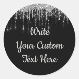 Zwart & Zilver Jubileum Verjaardagsfeest Glitters Ronde Sticker