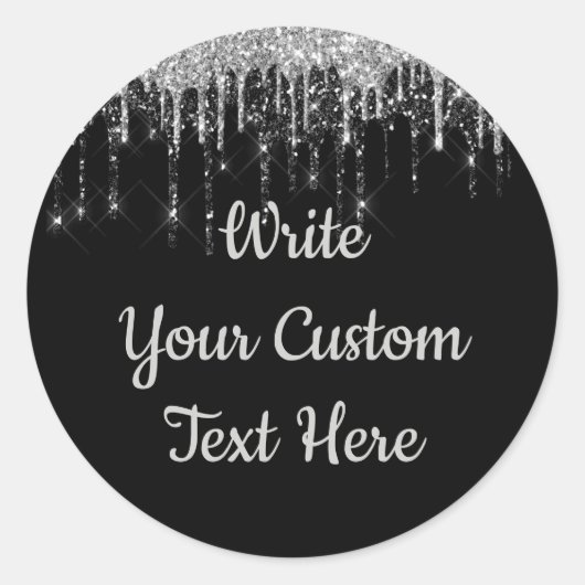 Zwart & Zilver Jubileum Verjaardagsfeest Glitters Ronde Sticker (Voorkant)