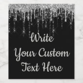 Zwart Zilver Jubileumfeest Verjaardag Glitter Wijn Etiket (Enkel label)