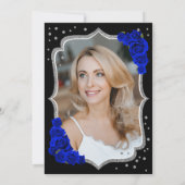 Zwart Zilver Koninklijk Blauw Foto 50e Verjaardag Kaart (Achterkant)