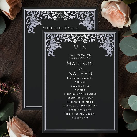 Zwart & Zilver Koninklijke Leeuw Middeleeuws Zwaar Programmakaart