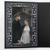 Zwart Zilver Koninklijke Middeleeuwse Zwaard Weddi Drieluik Uitnodiging (Binnenzijde eerst)